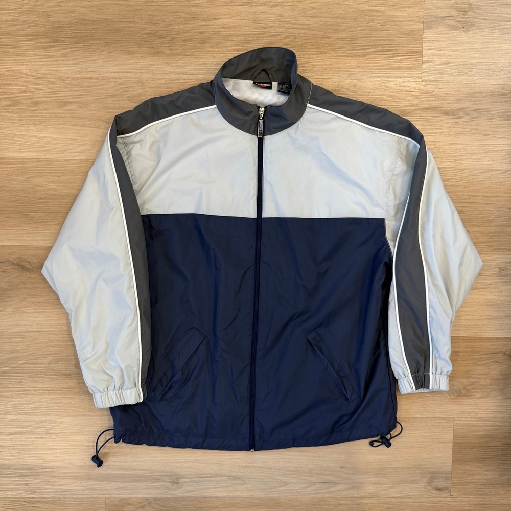 Vintage Windbreaker Track Jacket Blue Gray Mens Large 90s Dad Grandpa Core Sport